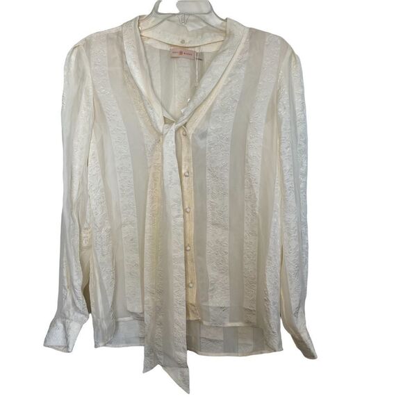 Tory Burch New Ivory Floral Chiffon Bow Blouse Size 4 - Picture 2 of 11